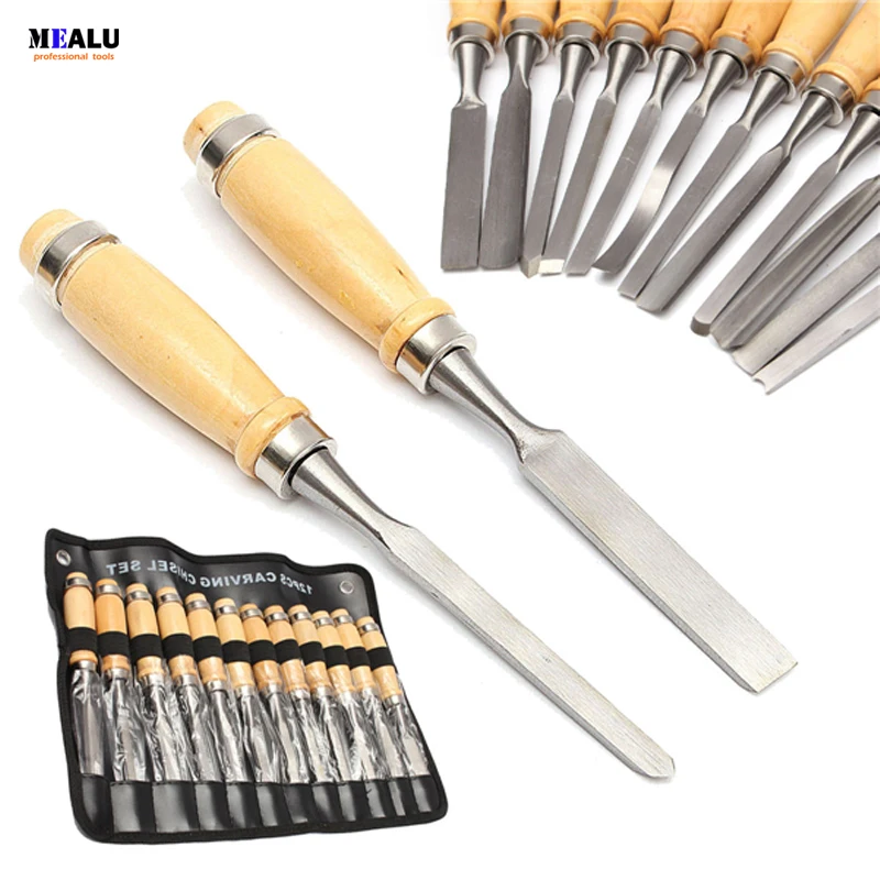 12PCS Wood Carving Hand Chisel Tool Set Woodworking Professional Gouges NEW 