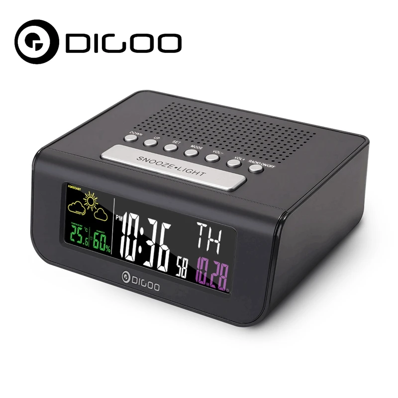 

Digoo DG-FR100 SmartSet for Smart Home Wireless Digital Alarm Clo-ck Weather Station Sensor Forecast Sleep with FM Radio Clock