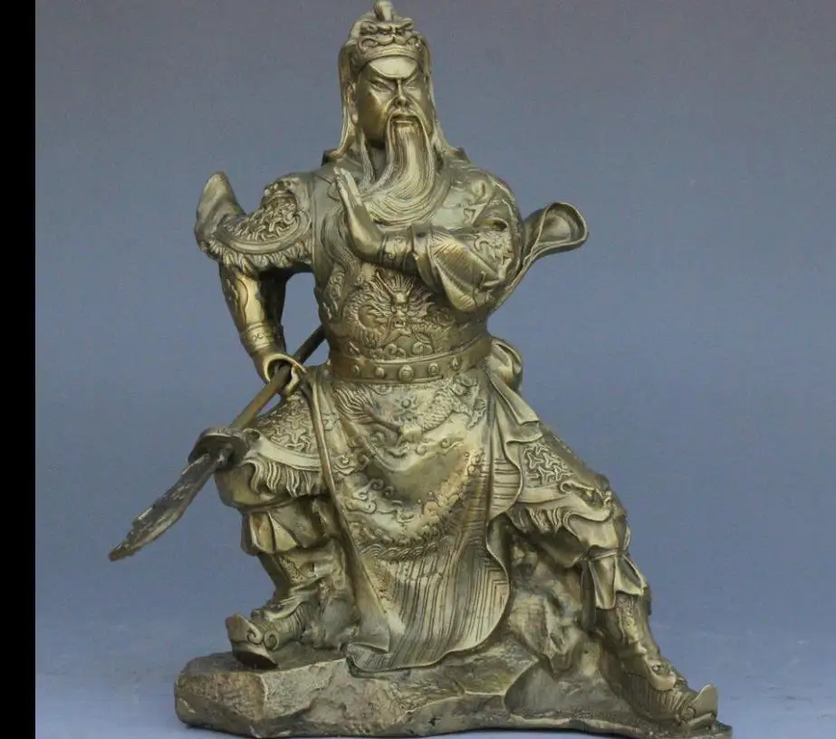 SCY 117741 + 9 &quotНародная китайская латунная медная воин Дракон GuanGong Guan Yu статуя Бог