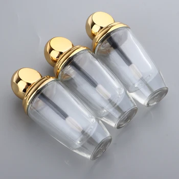 

3 Pack Empty Lip Gloss Containers， Clear Body & Gold Lid w/ Brush Tip Applicator Wand for DIY Cosmetics