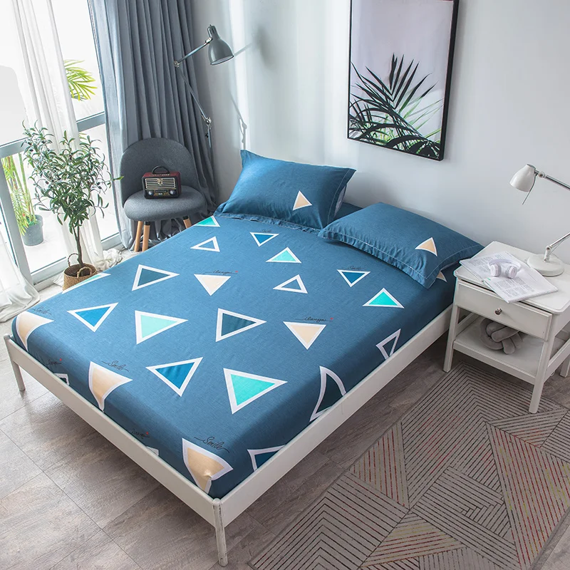 

Nordic Style Geometric Triangle Printed Fitted Sheet with Elastic Band Soft 100% Cotton Bed Sheet Twin Full Queen Mattress Cover