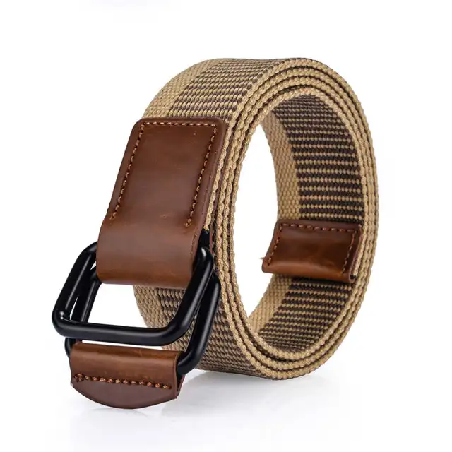 Canvas Belt Metal D Ring Buckle Woven Webbing Belt 1.5" Wide Web Belt