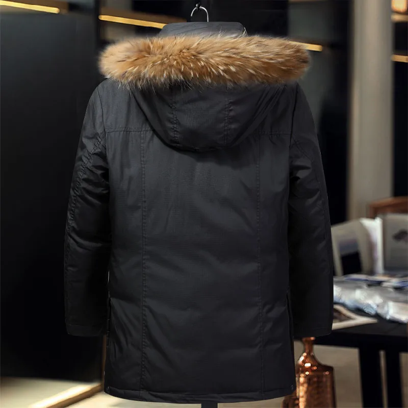 40 градусов русская зимняя куртка для мужчин средней длины воротник из натурального меха Тепловая Толстая Теплая мужская куртка-пуховик зимняя куртка