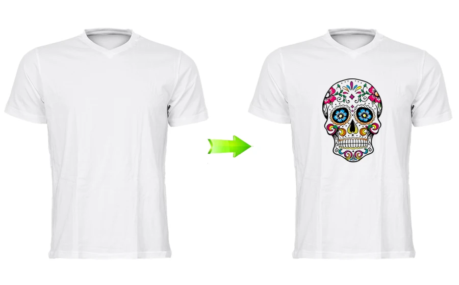 Мексиканский сахарный череп патчи печать на футболке одежда украшения DIY аксессуары моющиеся дизайн патчи для одежды 26x19 см
