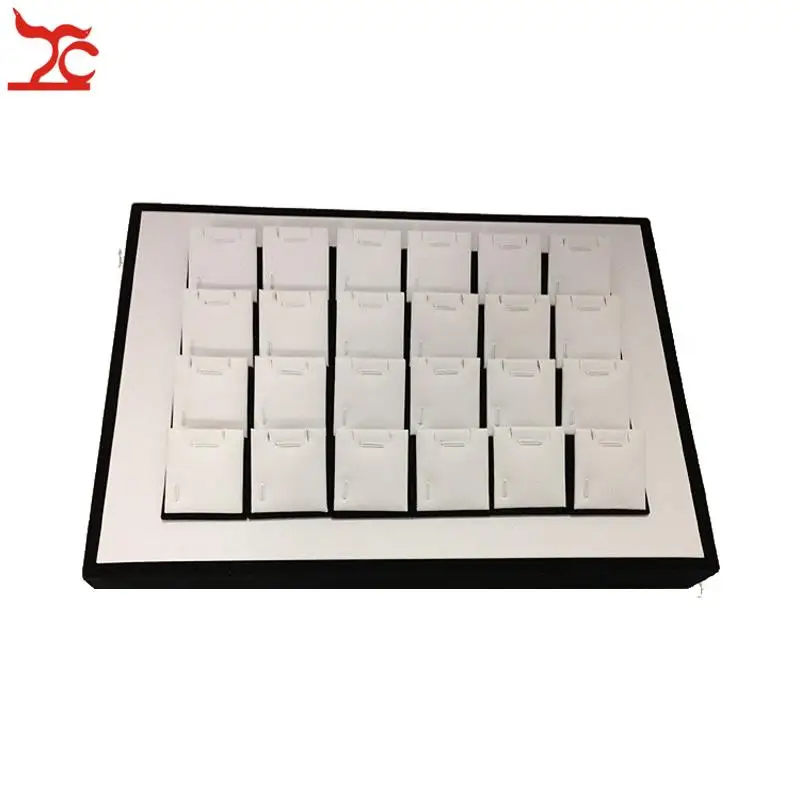 Fine Jewelry Casket Necklace Holder Earrings Display Tray in White PU with Black velvet 24pcs Magnet Sheet Stand for Decoration