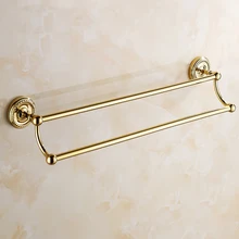 Художественная медная двойная стойка для полотенец для ванной комнаты, золотая, европейская античная латунная вешалка для полотенец, настенная вешалка для туалетных полотенец, винтажная полка
