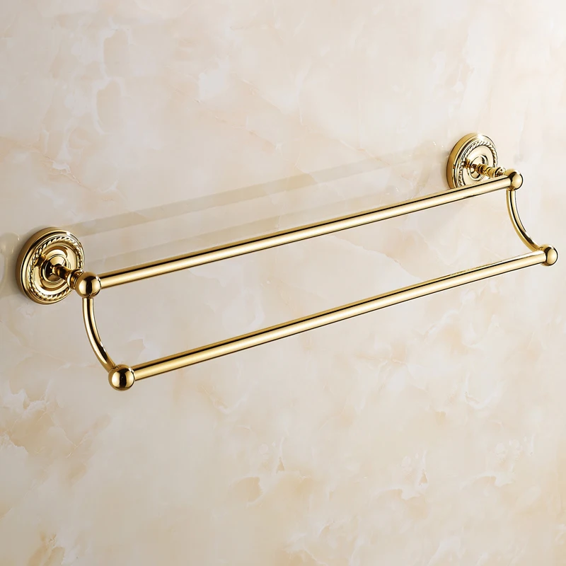 ФОТО Art copper bathroom double towel bars rack gold, European antique brass towel bars, Wall toilet hanging towel rack shelf vintage