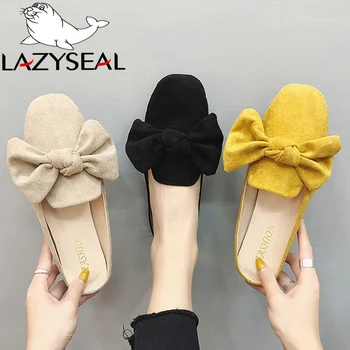 

LazySeal New Summer Female Flat-Soled Bow Knot Mules Shoes Women Flip Flops Woman Slides Breathable Baotou Slipper Mujer Zapatos