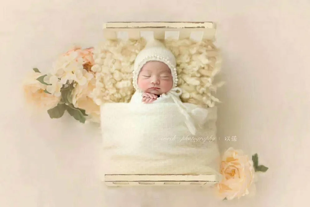 Винтажное лиловое волнистое шерстяное тканевое одеяло для новорожденных шерстяной войлочный слой ребенок позирует слой ткани корзина