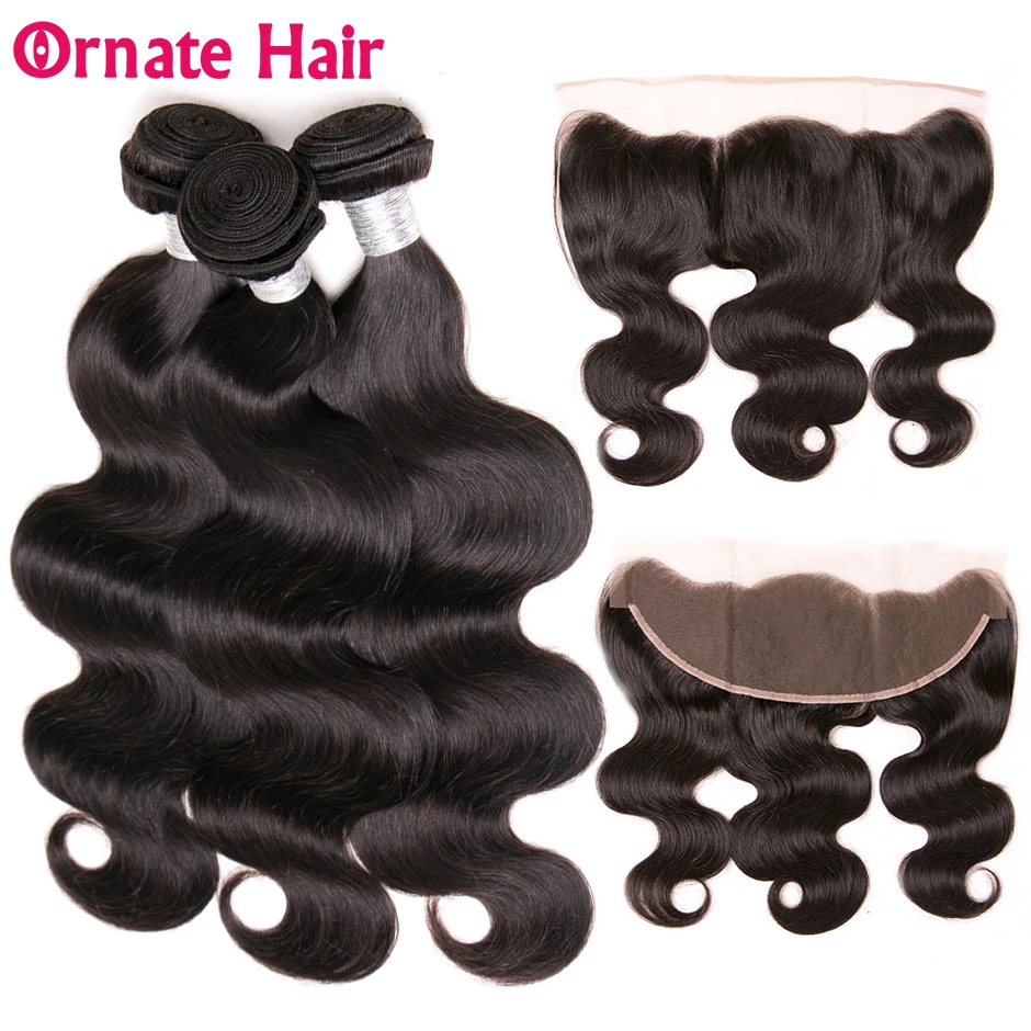 

Ornate Brazilian Hair Weave Bundles With Lace Frontal Closure Bodywave Human Hair Weft With 13x4 Closure Hair Non Remy Extension