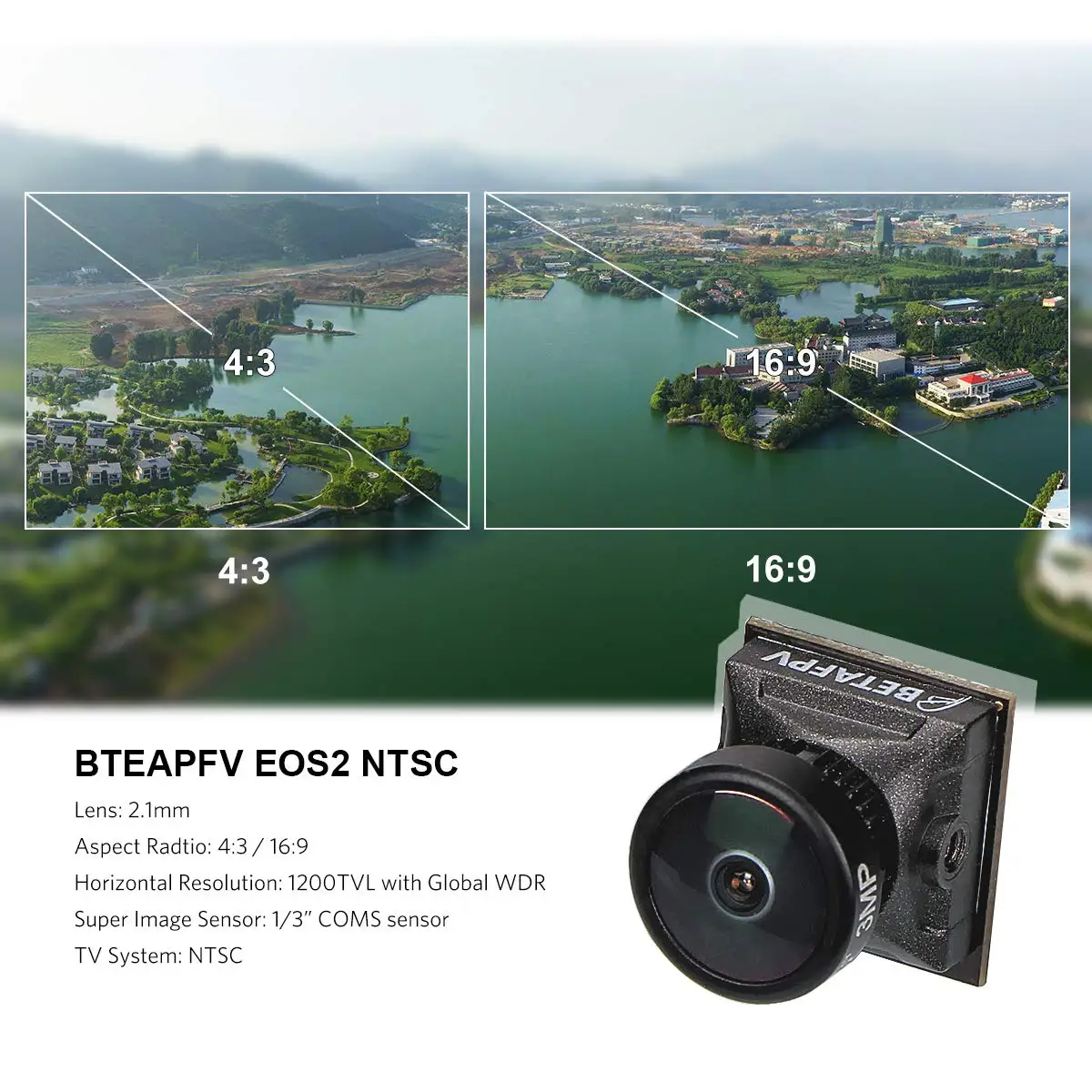 BETAFPV EOS2 микро FPV камера 1200TVL 16:9 4:3 2,1 мм объектив настроен 1/" CMOS NTSC FOV 160 градусов с глобальной WDR для Beta85X