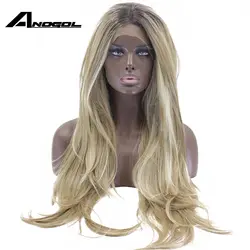 Anogol длинные коричневые Ombre блондинка Выделите Высокое температура волокно естественная волна Синтетический синтетические волосы на