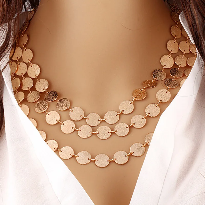 

New Multilayer Gold Chain Statement Necklace Round Long Necklace For Women Choker Collares Necklace & Pendant Gros Collier Femme