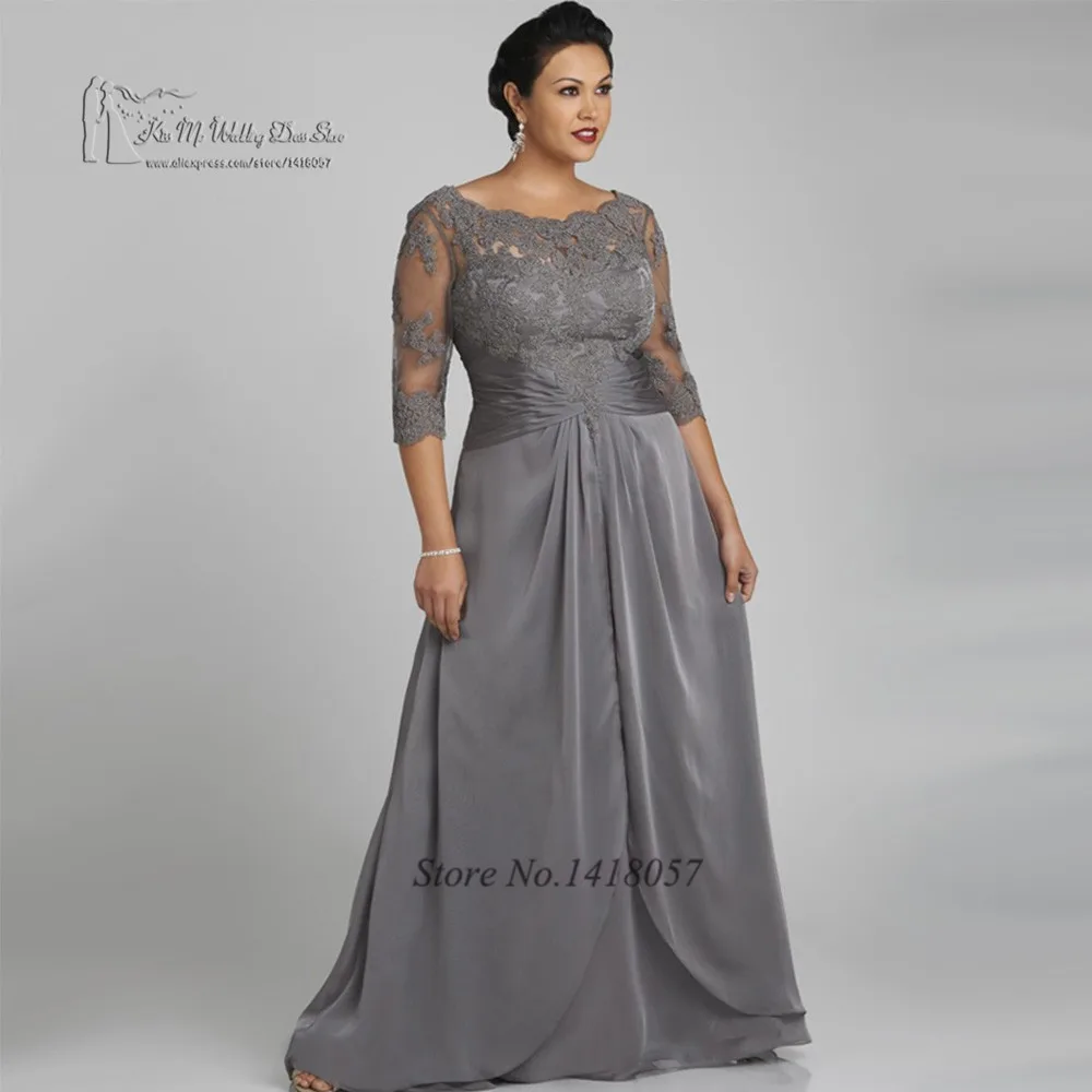 

Plus Size Gray Mother of the Bride Dresses for Weddings Custom Made Lace Long Evening Party Dress 2017 Chiffon Pant Suit Vestido