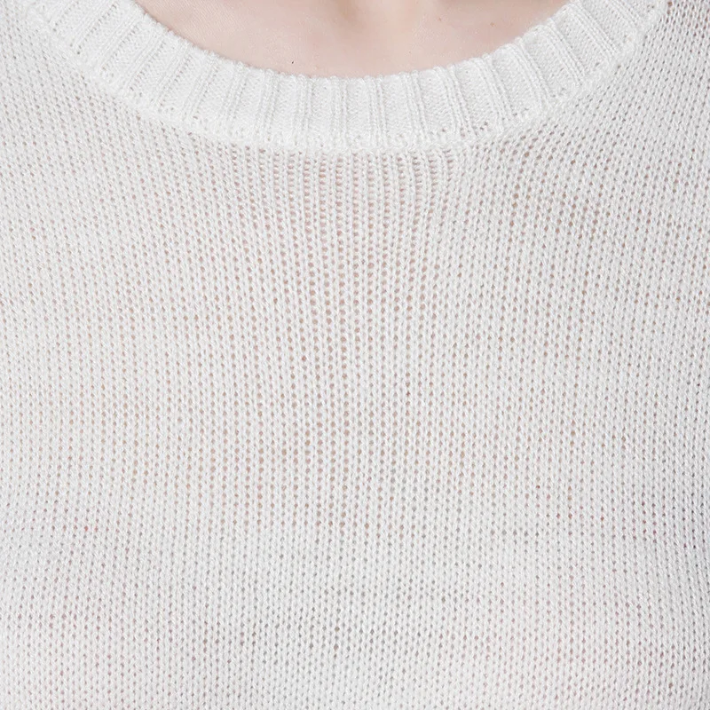 Модный осенний пуловер, белый свитер, Женский Топ с длинным рукавом, вязаные свитера, пуловеры с высоким разрезом, Повседневная вязаная одежда