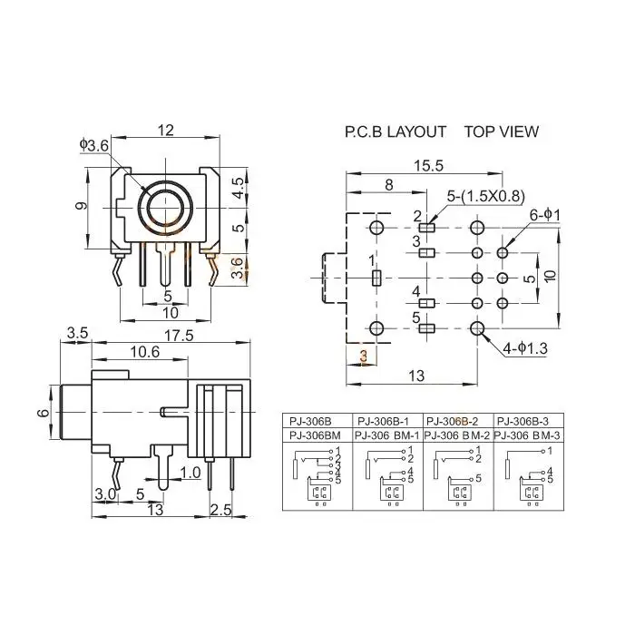 10 шт. PJ306B PJ-306B 3,5 мм женский аудио разъем 11 Pin DIP стерео разъем для наушников