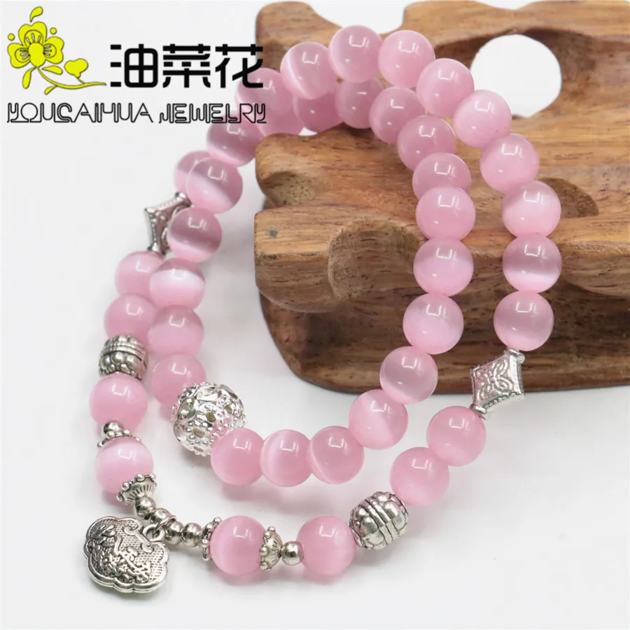 

8mm Pink Yellow Blue Green White Orange Cat`s eye Round Fashion Jewelry Crystal Beads Bracelet Natural Stone Mother's Day gifts