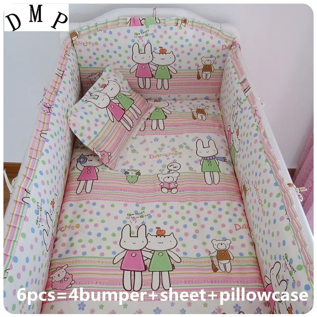 

Promotion! 6PCS 100% cotton baby crib bedding set of unpick and wash cot bedding ,include(bumper+sheet+pillow cover)