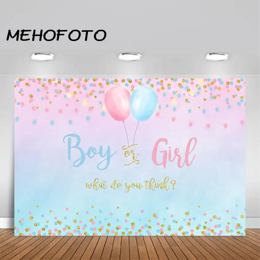 Gender Reveal 10x15 FT Photography Backdrop Girl and Baby Boy with Dogs Puppy Cute Figures Congratulations Birthday Theme Background for Party Home Decor Outdoorsy Theme Vinyl Shoot Props Multicolor