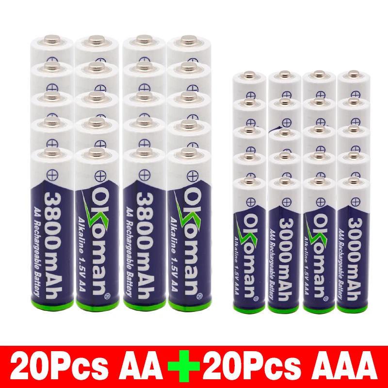 Okoman 1,5 V AAA 3000mAh Щелочная аккумуляторная батарея+ 3800 mAh AA щелочная батарея для Светодиодный светильник игрушечные Часы MP3-плеер - Цвет: Цвет: желтый