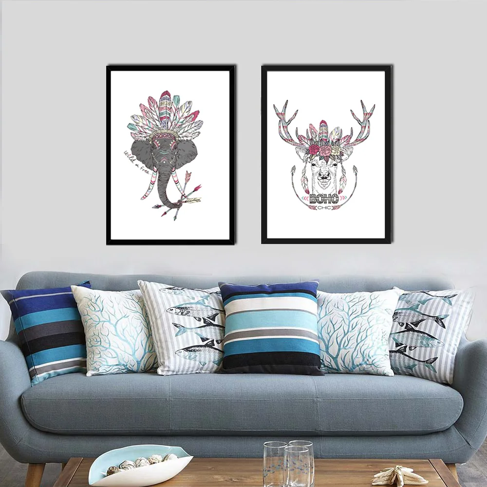 Indian-Animals-Head-Hippie-Deer-Horse-Zebra-A4-No-Framed-Canvas-Painting-Art-Print-Poster-Wall (4)