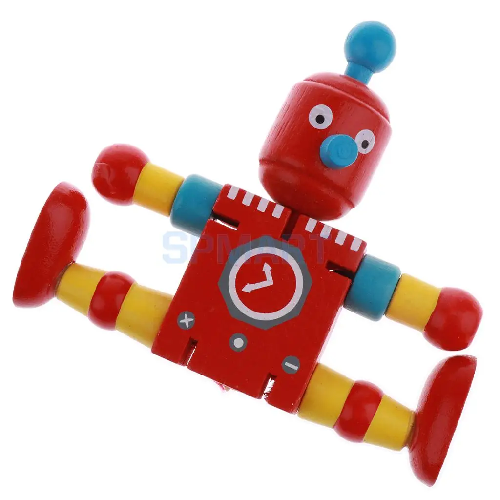 6pcs Wooden Walnut Puppets Robots Action Figure Toys Flexible Joints Poseable for Baby Children Kids Christmas Gifts