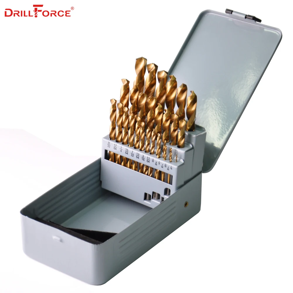 Drillforce 29 шт. 1/16 &quot 1/2&quot HSS Твист титановое покрытие ручное сверло Дерево