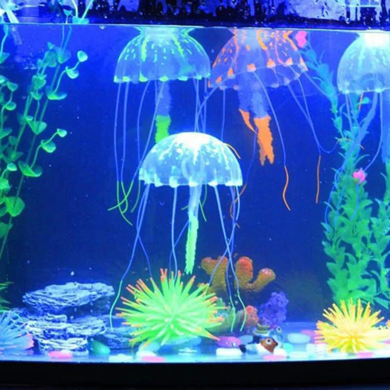 1PC Silicone Fish Simulation Artificial Jellyfish Glowing Ornaments Fish Tank Aquarium Decoration odorless Aquarium Accessories 2