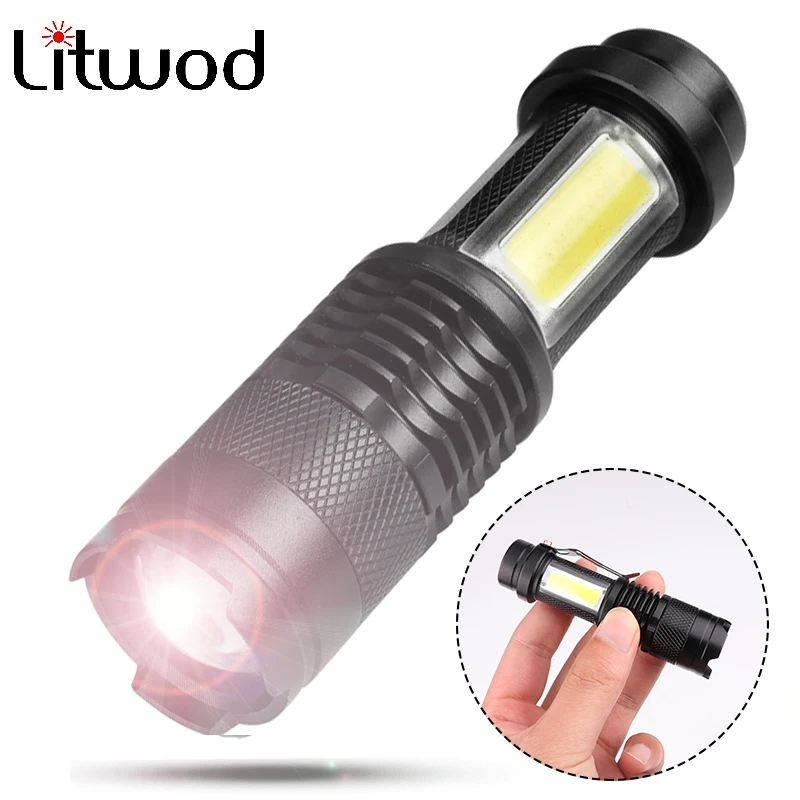 

Litwod 4 Modes Torch LED MINI Zoomable Flashlight Q5 + COB Z35 Waterproof Aluminum use 14500 or AA Battery For Camping working