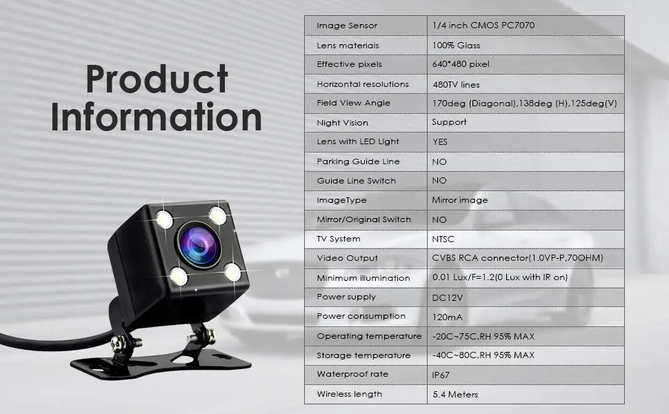Автомобильная мини-камера заднего вида, 170 градусов, автомобильная парковочная камера заднего вида с 4 светодиодный, ночное видение, IPX67, водонепроницаемая