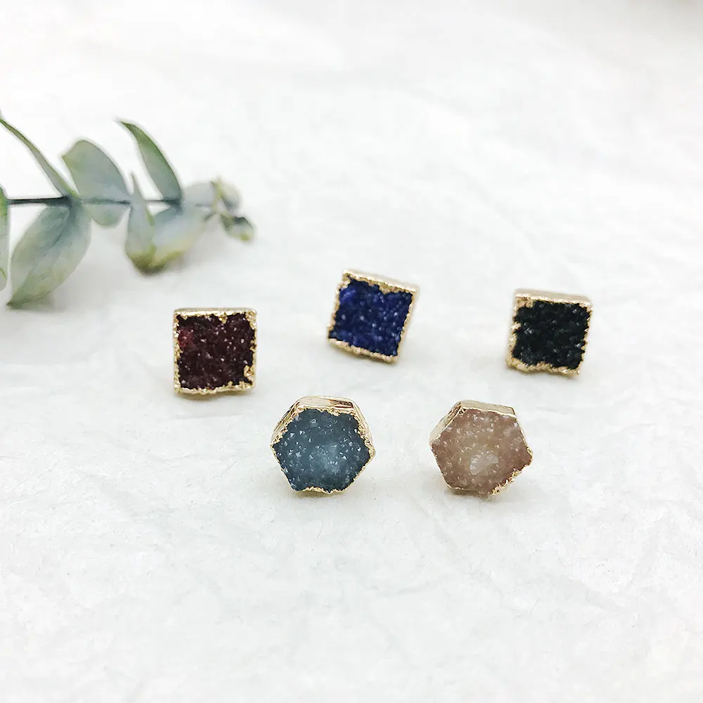 

Trendy Fall Color Mini Square Fake Resin Druzy Stone Ear Stud Post Earring