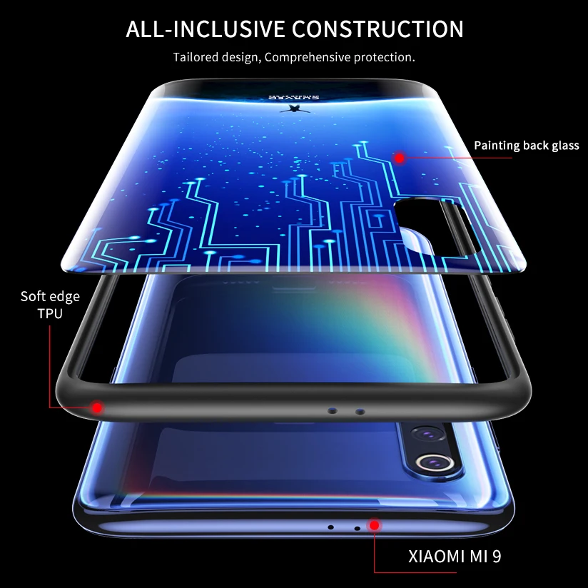 GKK luxury Case for Xiaomi mi 9 Case Tempered Glass Back HD Patterned Soft Edge TPU Silicone Phone Cover for Xiaomi mi 9 Coque
