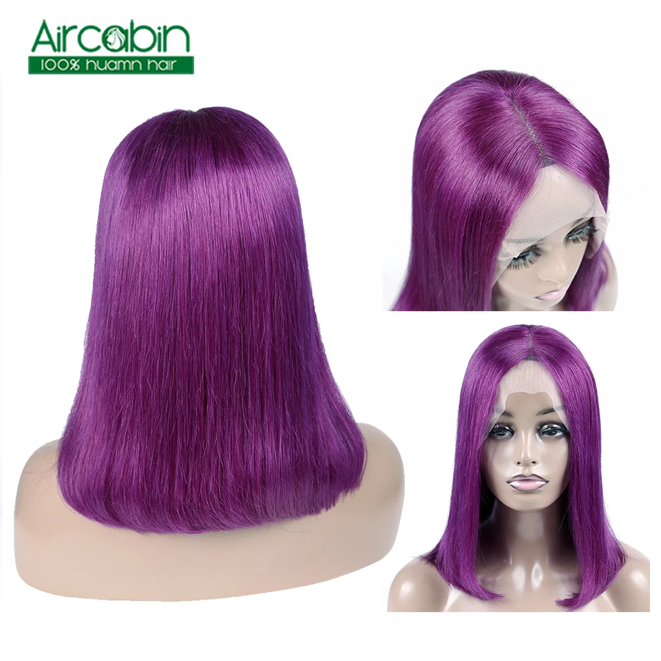 

13x4 Lace Front Human Hair Wigs For Women Black Brazilian NonRemy Hair Human Hair Short Straight Bob Wig Purple Human Hair Wig