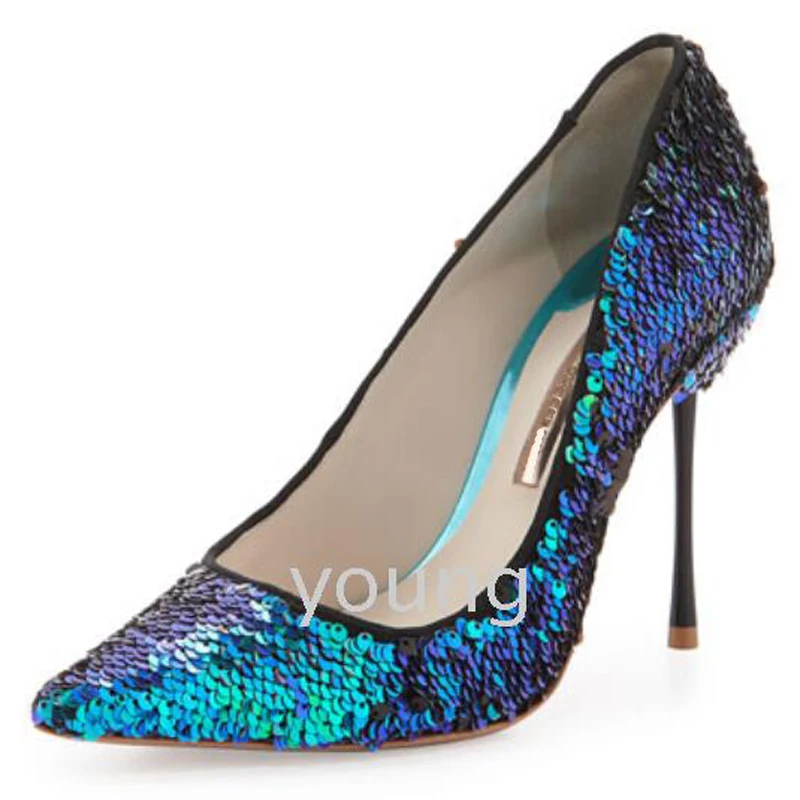 

2017 Brand Pointed Toe High Heels Runway Party Pumps Sexy Glitter Covered Bling Bling Cinderella Wedding Shoes Woman