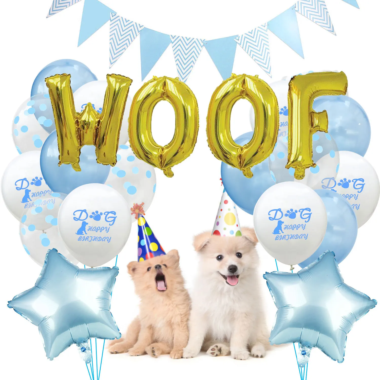 Воздушные шары с надписью WOOF золотистые/серебристые 1 комплект|Воздушные и