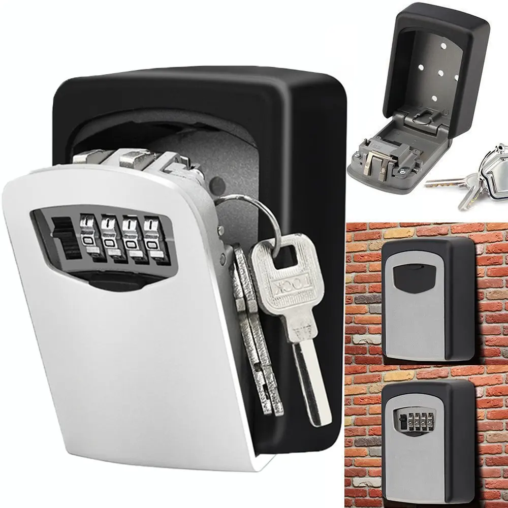 

4-Digit Combination Lock Key Storage Lock Box Wall Mounted Resettable Code
