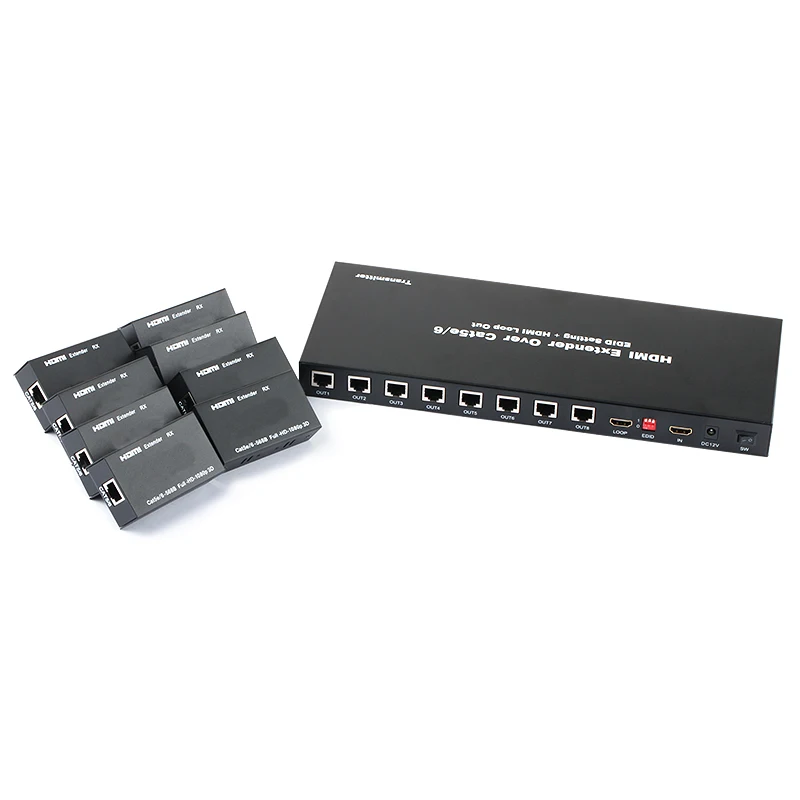 TreasLin 1X8 HDMI Extender Over Cat5e Cat6 Up to 60M 1080P HDMI Transmitter and font b
