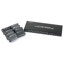 TreasLin 1X8 HDMI Extender Over Cat5e Cat6 Up to 60M 1080P HDMI Transmitter and Receiver for DVD TV LED Display Support EDID