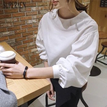 

SuperAen 2019 Spring and Autumn New Women Shirt Wild Cotton Fashion Casual Blouses and Tops Female Long-sleeved Women Clothing