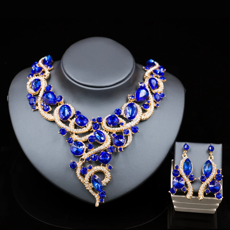 2017 Wholesale austrian crystal necklace and drop earrings font b jewelry b font set font b