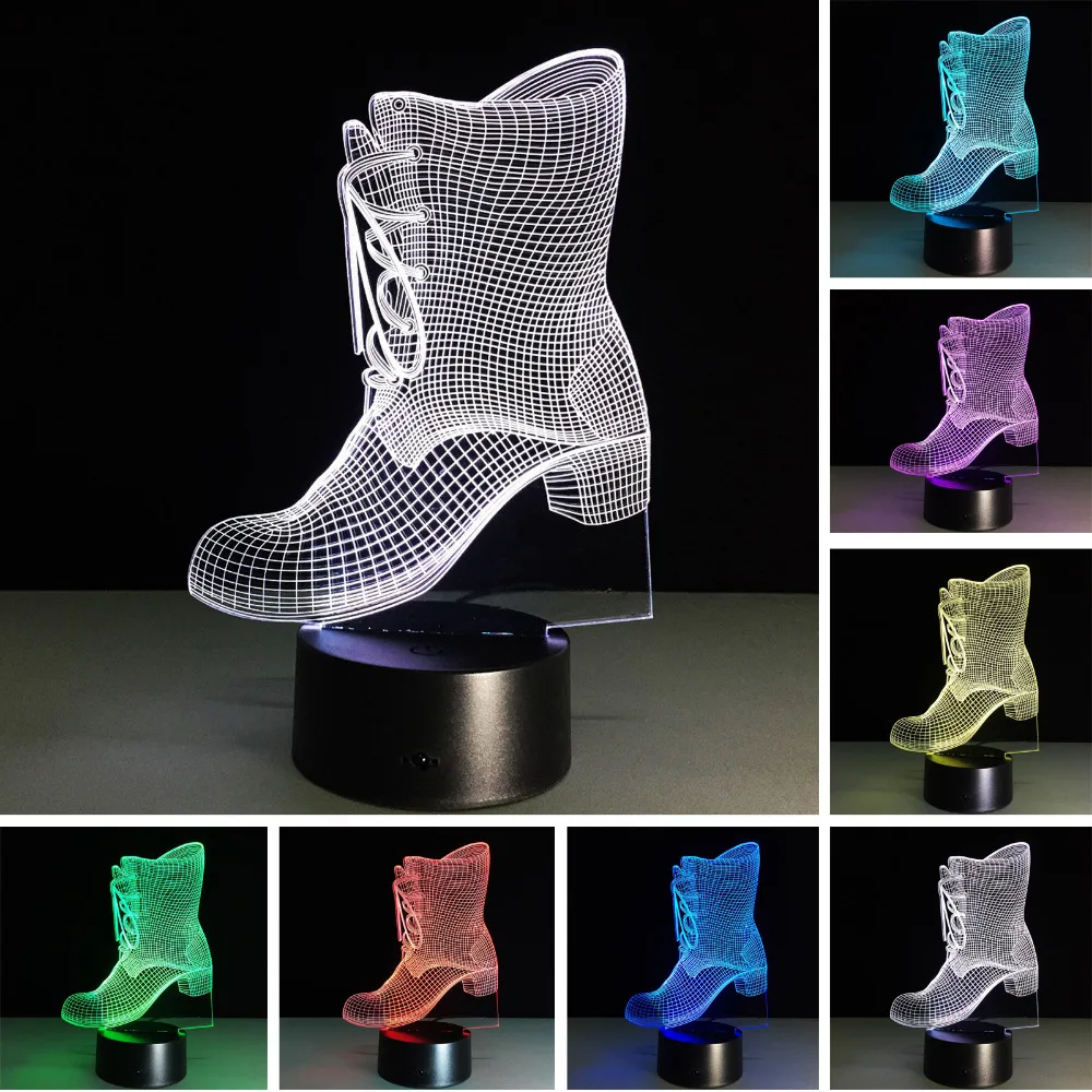 3D Shoes boot Led Lampara Lava Bedroom House Decor Desk Table Lamp Mood 7 Color Change Night