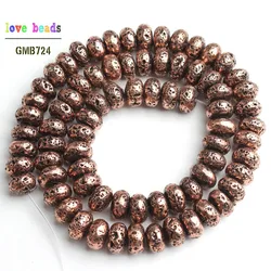 Elegant Rose Gold & Silver Lava Stone Beads for DIY Jewelry - 15'' Strand (Red copper)