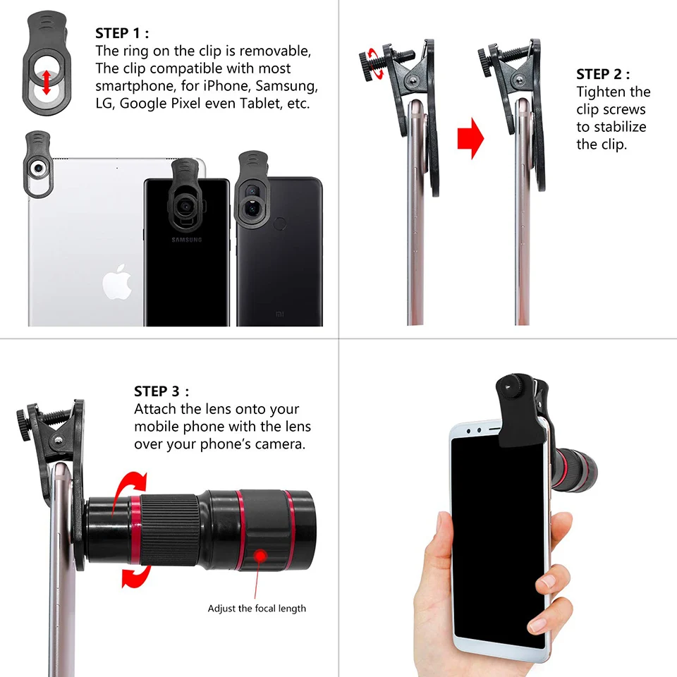 Comprar 20X Zoom teleobjetivo 4K HD Monocular telescopio teléfono lente de la cámara para iPhone Xs XR Samsung Universal Clip Telefon lente de la cámara