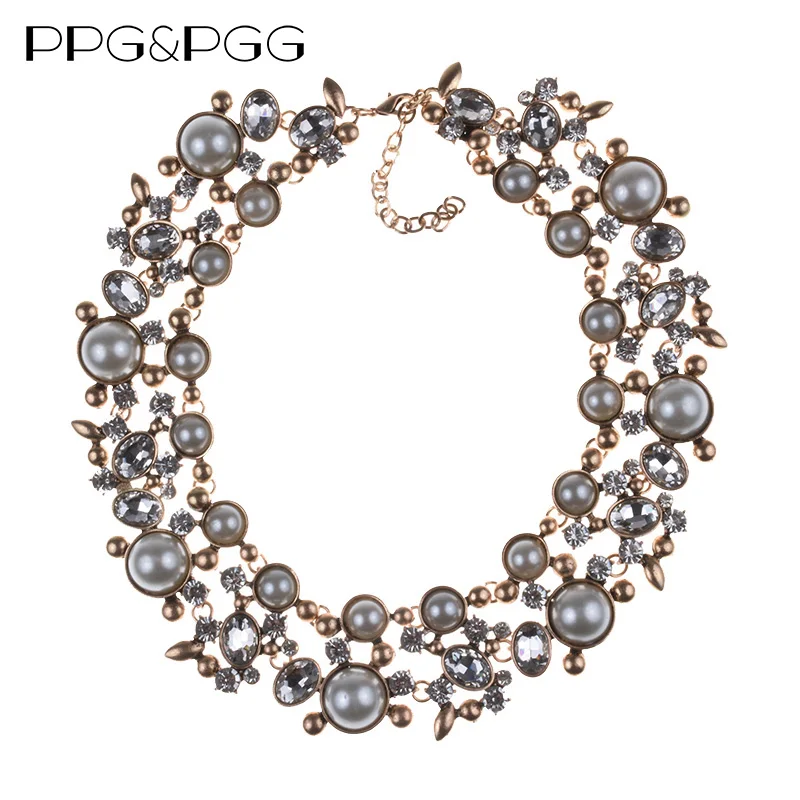 PPG&PGG2017 New Luxury Women Imitation Pearl Jewelry Crystal Statement Necklace Choker Collar Lady Fashion Accessories цена PPG&PGG2017 New Luxury Women Imitation Pearl Jewelry Crystal Statement Necklace Choker Collar Lady Fashion Accessories цены онлайн