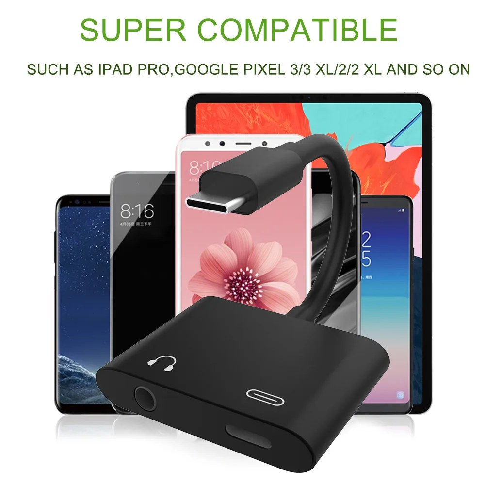 2 in 1 USB C Male to 3.5mm Digital Audio Adapter Female Stereo Earphone Fast Charging For iPad Pro Huawei P20 Google Pixel 2 2XL 2 in 1 USB C Male to 3.5mm Digital Audio Adapter Female Stereo Earphone Fast Charging For iPad Pro Huawei P20 Google Pixel 2 2XL