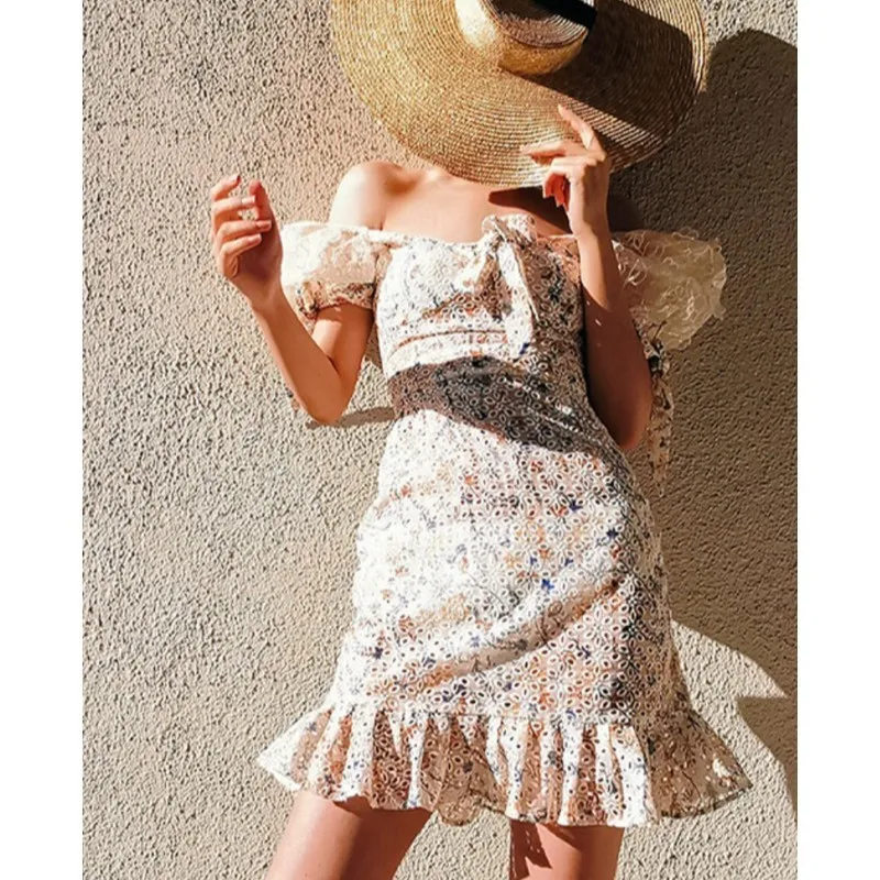 

SE Runway Designer Floral Print Woman Holiday Party Dress Slash Neck Floral Embroidery Tulle Long Party Dresses Vestido