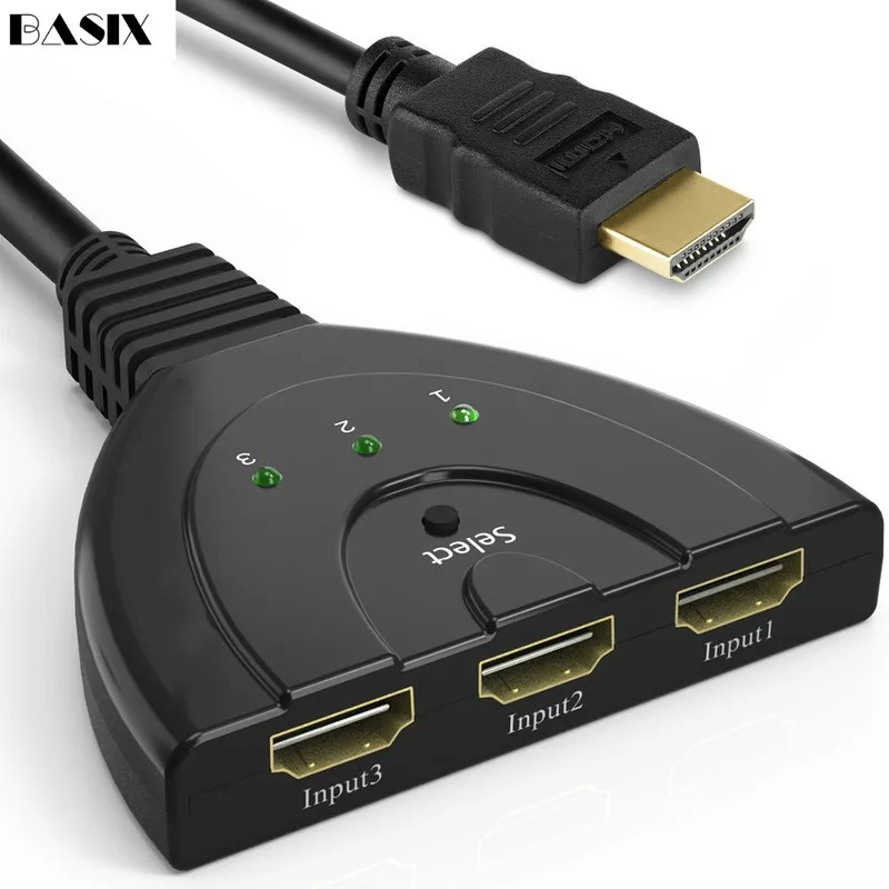 Basix Mini 3 порта Переходник HDMI разветвитель Кабель 1.4b 1080P Коммутатор HDMI коммутатор 3 в 1 выход порт концентратор для HDTV Xbox PS3 PS4