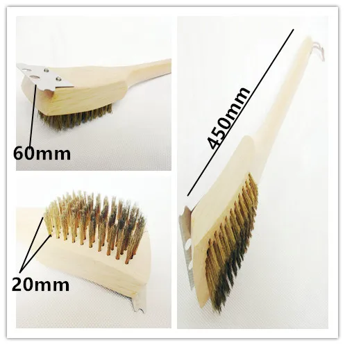 Щетка для чистки барбекюшницы и скребок-удлиненная, большая Деревянная ручка и медная проволочная щетина-не царапается Чистка для любого гриля