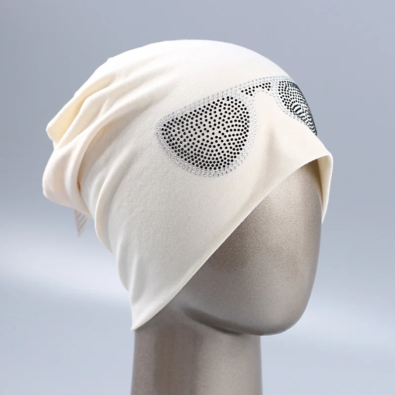 Geebro женские очки дизайн шапочка головные уборы для девочек, мужские и женские бейсбольные кепки, круглые шапки без полей для женщин, вязаные женские шляпа с Стразы - Цвет: beige