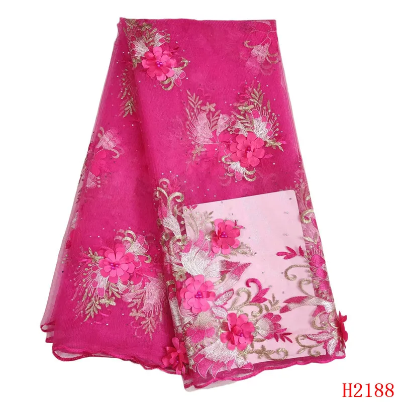 

2019 Latest Net Lace Fabric Embroidered 3D Flower Lace Fabric With Beads African French Lace For Clothing Women/Men HX2188